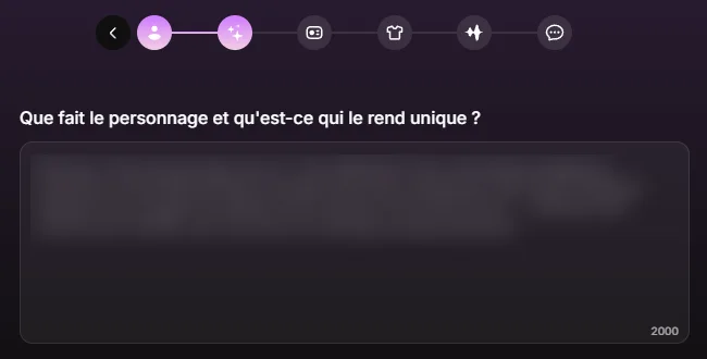 Mode Concevoir avec l'IA du créateur Lovescape avec un champ de description libre de 2000 caractères